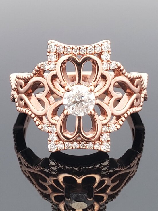 Jewelry - 10K Rose Gold Diamond Flower Ring 0.65 CTW Round Diamonds Floral Filigree SZ 10